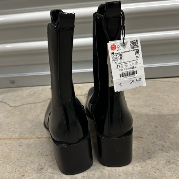 BNWT Zara black patent block heel pull on boots Sz 41 - Picture 4 of 6